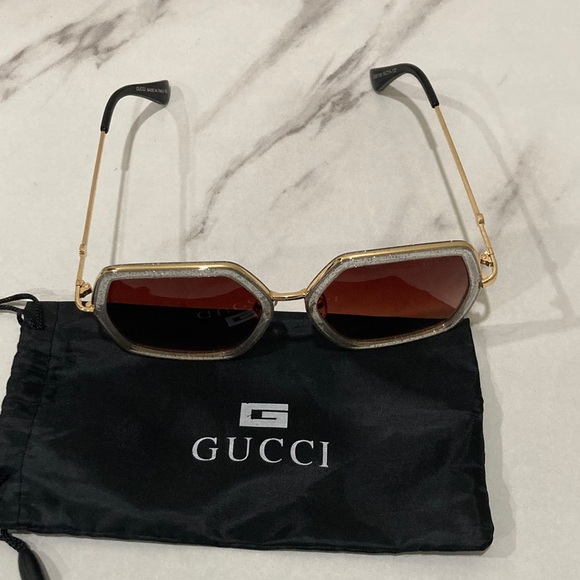Gucci Accessories - Gucci Gold Frame Sunglasses with Brown Lenses and Black Tips